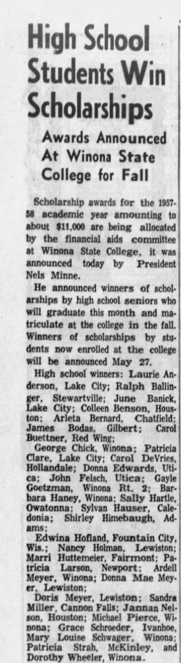 Clipping from The Winona Daily News